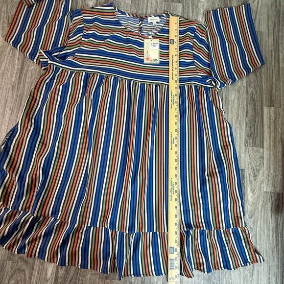 Velzera NWT 3XL Blue Multi Stripe Long Sleeve Ruffle Hem Tunic Dress Boho - Picture 7 of 8
